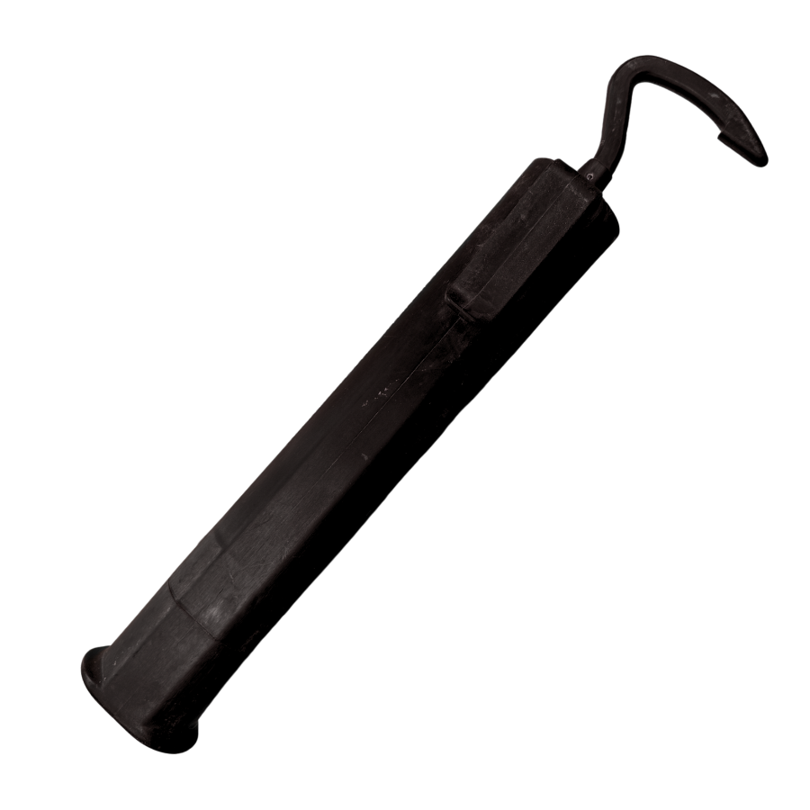 The Lazy Cowboy hook collapsed to its compact 12-inch storage length, shown against a plain background.
